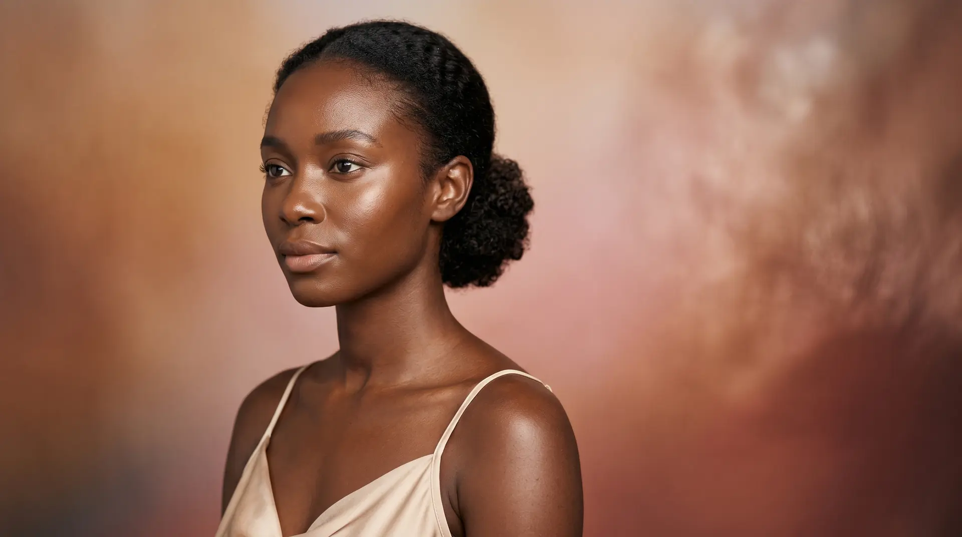 Portrait beauté éditorial — peau lumineuse révélée par un diagnostic adapté